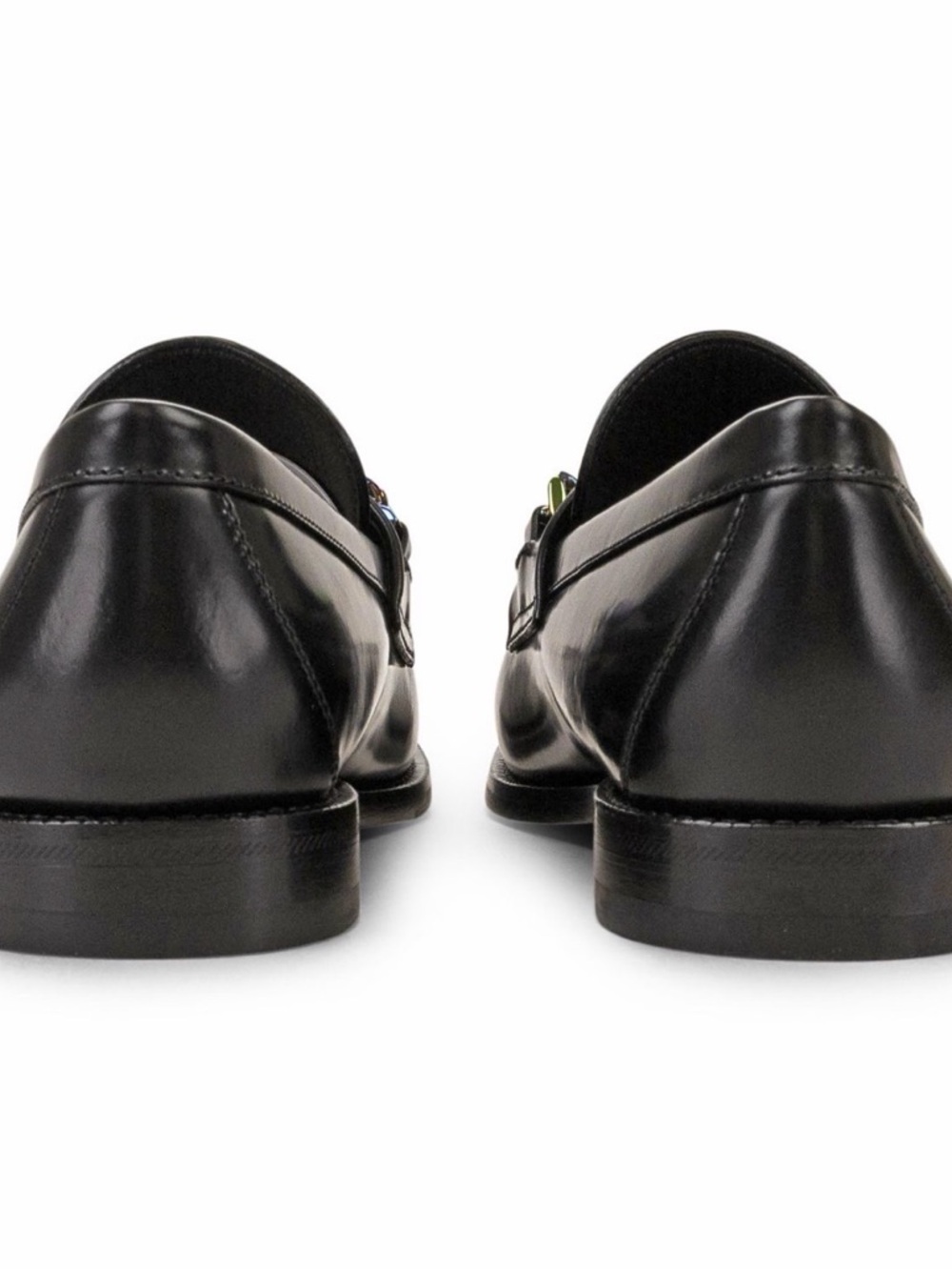 Men's Black Leather Chain-Accent Loafers - Picture 6 of 14